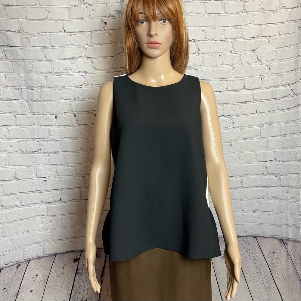 Ann Taylor Sleeveless Black White Peplum Blouse Top Size LP
